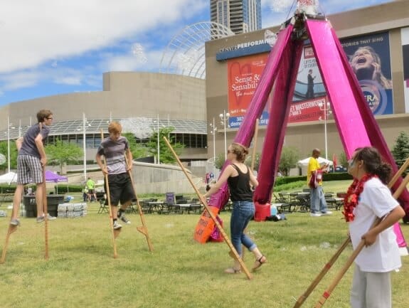 The Stilt Party was popular with dozens of people of all ages trying out the stilts, testing and training their courage and balance!