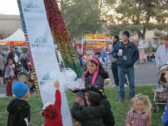 The NV Energy sponsored Bubble Tower was a popular hangout for kids and adults. This much fun can't be ignored! No tickets, no long line, no noisy generator, and fun for all ages! Wooo weee! Bubbles!